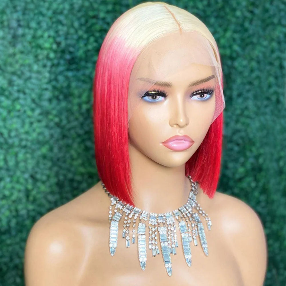 Customized Wig Colorful Wig Ombre Pink Wig 13x4 Lace Front Wig Short Bob Cut 613 Orange Blunt 13x4 Lace Frontal Wig 613 Red Remy Human Hair Wigs For Black Women