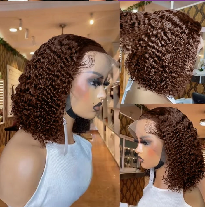 Customized Wig Brown 13x4 Curly Bob Wig Natural Black Deep Wavy Short Bob Wig 220% Density Lace Front Wig Remy Human Hair Wig for Black Women Deep Wave Human Hair Wig Preplucked For Woman Short Curly Wigs