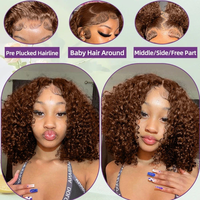 Customized Wig Brown 13x4 Curly Bob Wig Natural Black Deep Wavy Short Bob Wig 220% Density Lace Front Wig Remy Human Hair Wig for Black Women Deep Wave Human Hair Wig Preplucked For Woman Short Curly Wigs