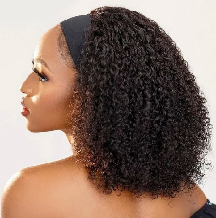 ShowReal Kinky Curly Human Hair Headband Wig For Black Women 180% Density Glueless Brazilian Remy Jerry Curl Full Machine Made Hair No Glue Ready To Wear Natural Brazilian Wigs With Headband