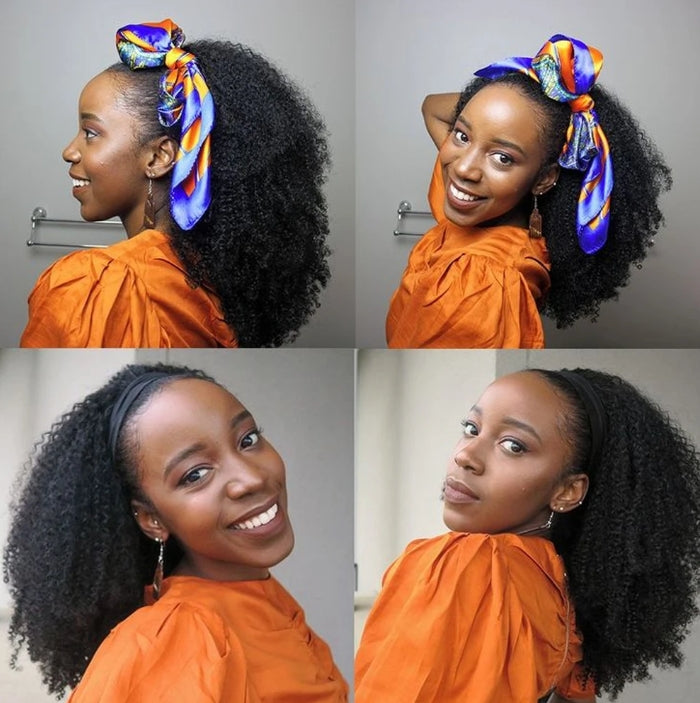 ShowReal Kinky Curly Human Hair Headband Wig For Black Women 180% Density Glueless Brazilian Remy Jerry Curl Full Machine Made Hair No Glue Ready To Wear Natural Brazilian Wigs With Headband