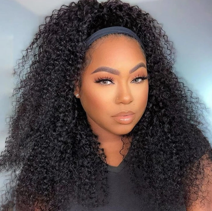 ShowReal Kinky Curly Human Hair Headband Wig For Black Women 180% Density Glueless Brazilian Remy Jerry Curl Full Machine Made Hair No Glue Ready To Wear Natural Brazilian Wigs With Headband