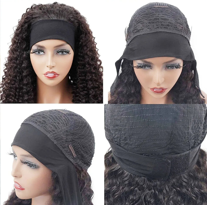 ShowReal Kinky Curly Human Hair Headband Wig For Black Women 180% Density Glueless Brazilian Remy Jerry Curl Full Machine Made Hair No Glue Ready To Wear Natural Brazilian Wigs With Headband