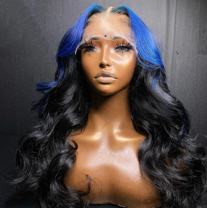 Customized Wig Natural Black with Yellow Highlight 13X4 4x4 Lace Frontal Wig Human Hair Transparent Body Wave Pre Plucked Hair Wig for Women 180% Density