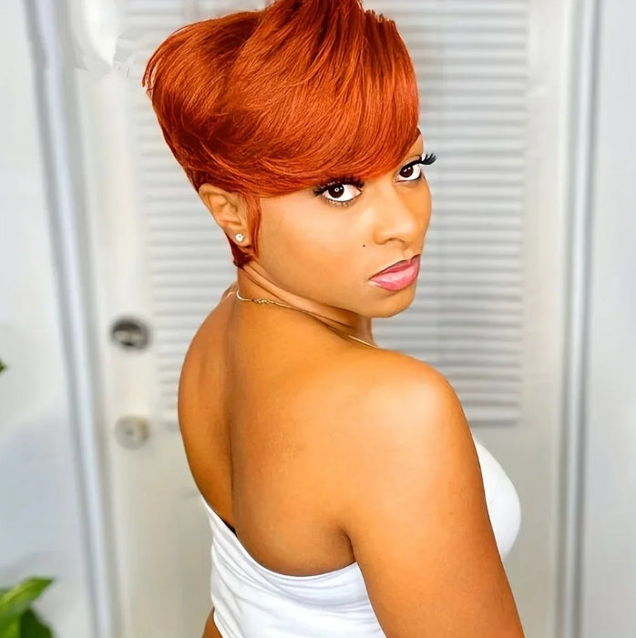 ShowReal Pixie Cut Wigs Human Hair 13x4 Short Pixie Cut Lace Front Wig for Women Black Pixie Cut Transparent Frontal Wig Layered Straight Hair 180% Density