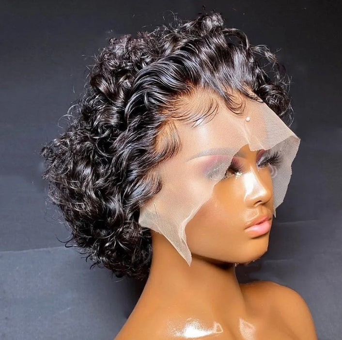 ShowReal Short Pixie Cut Wigs 13x1 Pixie Curly Human Hair Wigs Curly Bob Wigs Brazilian Human Hair 180% Density 13X1 Lace Wigs For Women
