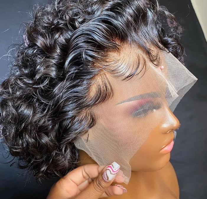 ShowReal Short Pixie Cut Wigs 13x1 Pixie Curly Human Hair Wigs Curly Bob Wigs Brazilian Human Hair 180% Density 13X1 Lace Wigs For Women