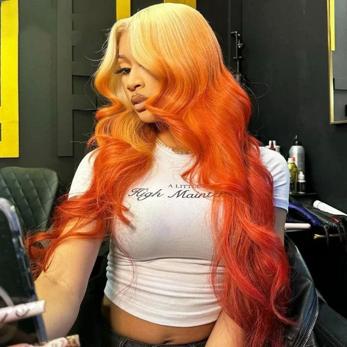 Customized Wig Highlight Deep Wave Body Wave 13x4 Lace Front Wig Go Glueless Wig Blonde 613 Orange Wig 13x4 Lace Front Human Hair Wigs For Women Brazilian Lace Frontal Wig 180% Density