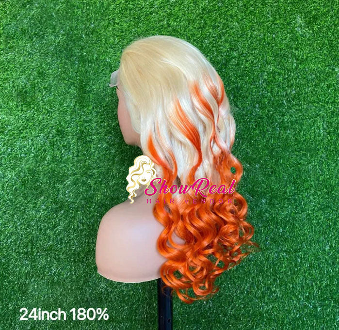 Customized Wig Highlight Deep Wave Body Wave 13x4 Lace Front Wig Go Glueless Wig Blonde 613 Orange Wig 13x4 Lace Front Human Hair Wigs For Women Brazilian Lace Frontal Wig 180% Density