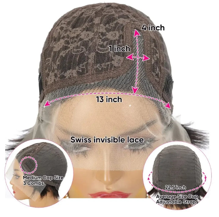 ShowReal Pixie Cut Wigs Human Hair 13x4 Short Pixie Cut Lace Front Wig for Women Black Pixie Cut Transparent Frontal Wig Layered Straight Hair 180% Density