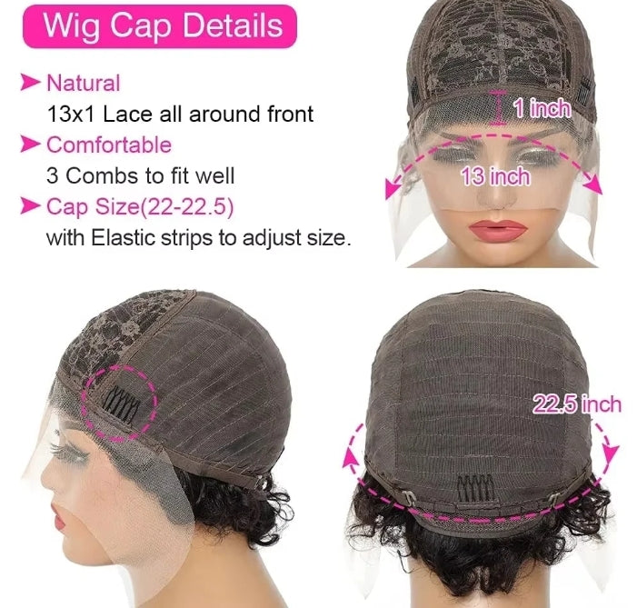 ShowReal Pixie Cut Wigs Human Hair 13x4 Short Pixie Cut Lace Front Wig for Women Black Pixie Cut Transparent Frontal Wig Layered Straight Hair 180% Density