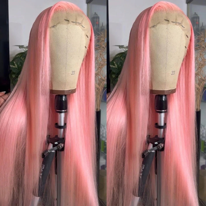 Customized Wig Pink Straight 13X4 Transparent Lace Frontal Wigs Brazilian 180% Lace Front Wig Colored Human Hair Wigs For Women Pre Plucked