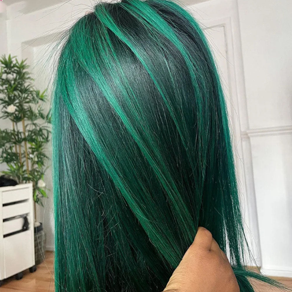 Customized Wig Highlight Emerald Green Colored 180% Bone Straight 13x4 Lace Frontal Wigs Human Hair Pre Plucked 4x4 Closure Wigs For Women
