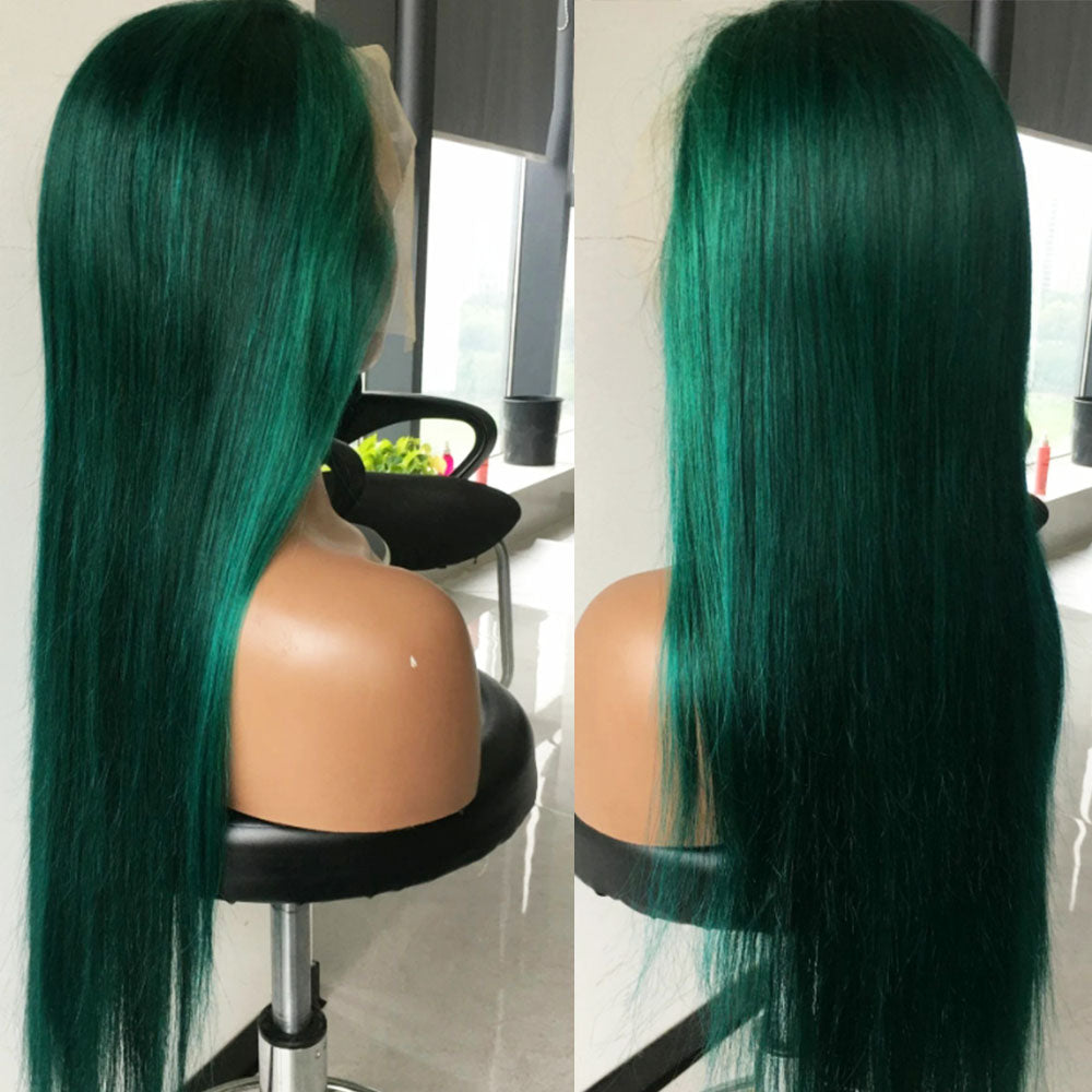 Customized Wig Highlight Emerald Green Colored 180% Bone Straight 13x4 Lace Frontal Wigs Human Hair Pre Plucked 4x4 Closure Wigs For Women
