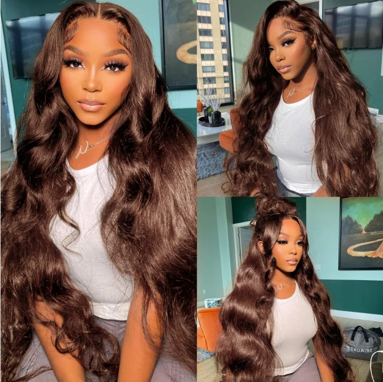ShowReal Chocolate Brown Lace Front Wigs Body Wave Brazilian Colored 30 Inch 13x4 Brown Lace Frontal Wig 100% Human Hair Wigs Pre Plucked 180% Density