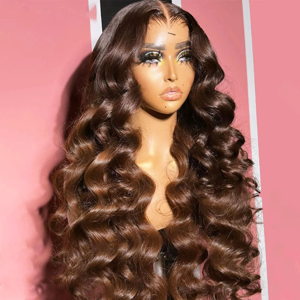 ShowReal Chocolate Brown Lace Front Wigs Body Wave Brazilian Colored 30 Inch 13x4 Brown Lace Frontal Wig 100% Human Hair Wigs Pre Plucked 180% Density