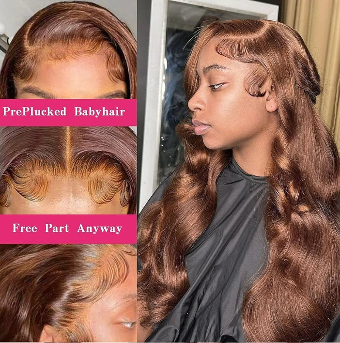 ShowReal Chocolate Brown Lace Front Wigs Body Wave Brazilian Colored 30 Inch 13x4 Brown Lace Frontal Wig 100% Human Hair Wigs Pre Plucked 180% Density