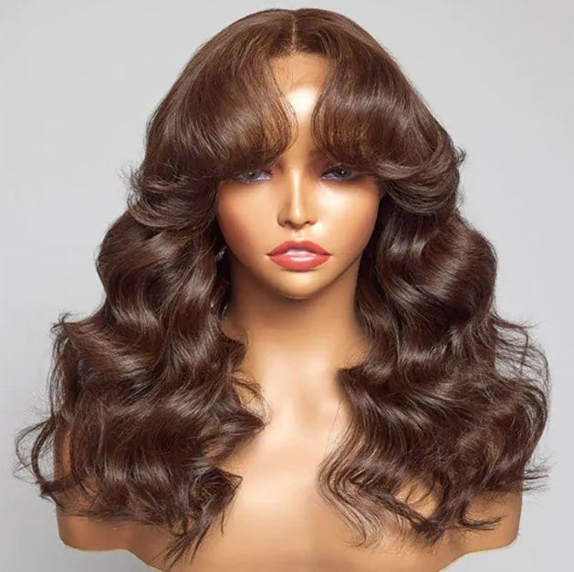 ShowReal Chocolate Brown Lace Front Wigs Body Wave Brazilian Colored 30 Inch 13x4 Brown Lace Frontal Wig 100% Human Hair Wigs Pre Plucked 180% Density