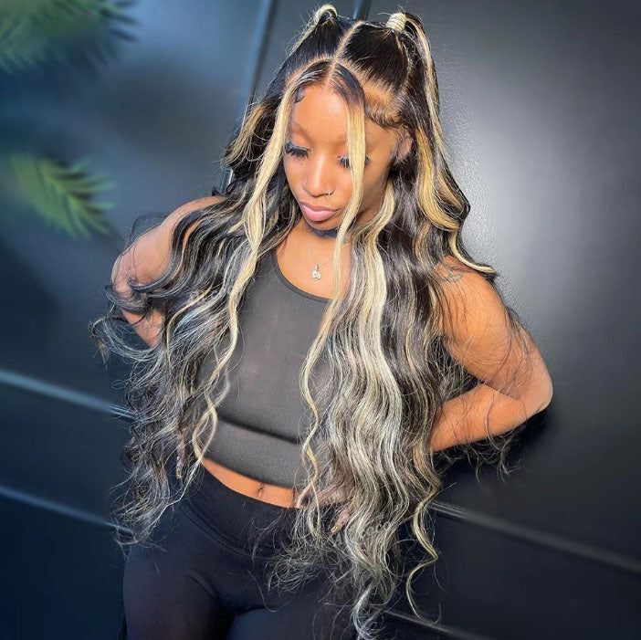 Customized Wig 12A Blonde Highlight Wig Human Hair 13X4 Body Wave Lace Frontal Human Hair Wigs Pre plucked 13x4 Lace Closure Wigs for Black Women 180% Density