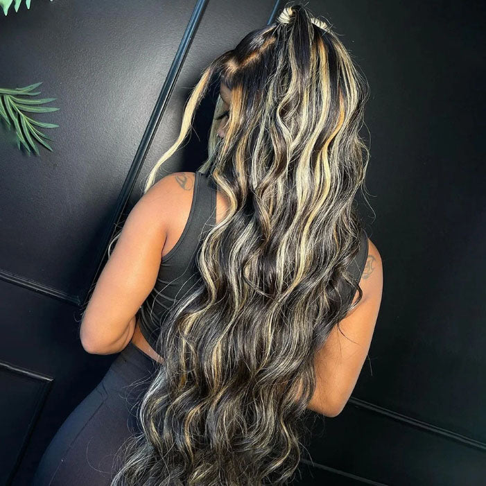 Customized Wig 12A Blonde Highlight Wig Human Hair 13X4 Body Wave Lace Frontal Human Hair Wigs Pre plucked 13x4 Lace Closure Wigs for Black Women 180% Density