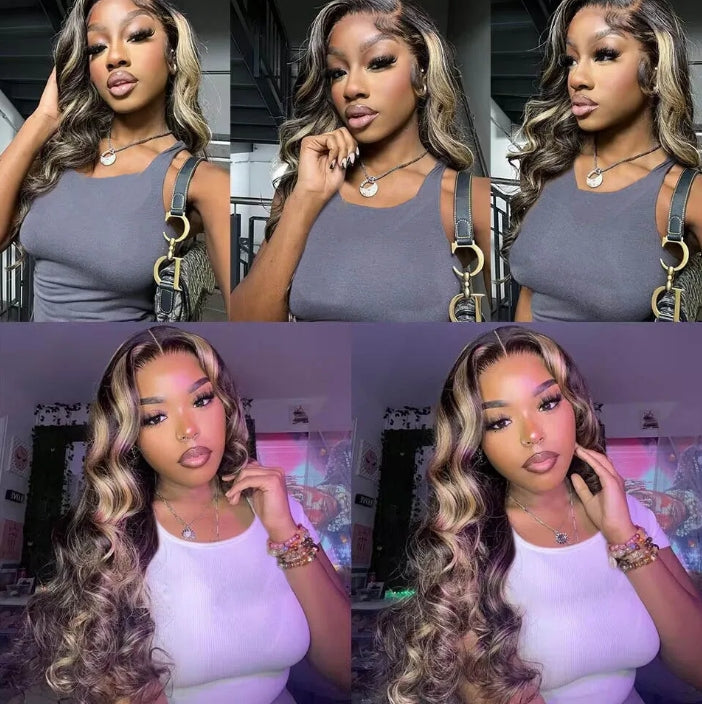 Customized Wig 12A Blonde Highlight Wig Human Hair 13X4 Body Wave Lace Frontal Human Hair Wigs Pre plucked 13x4 Lace Closure Wigs for Black Women 180% Density