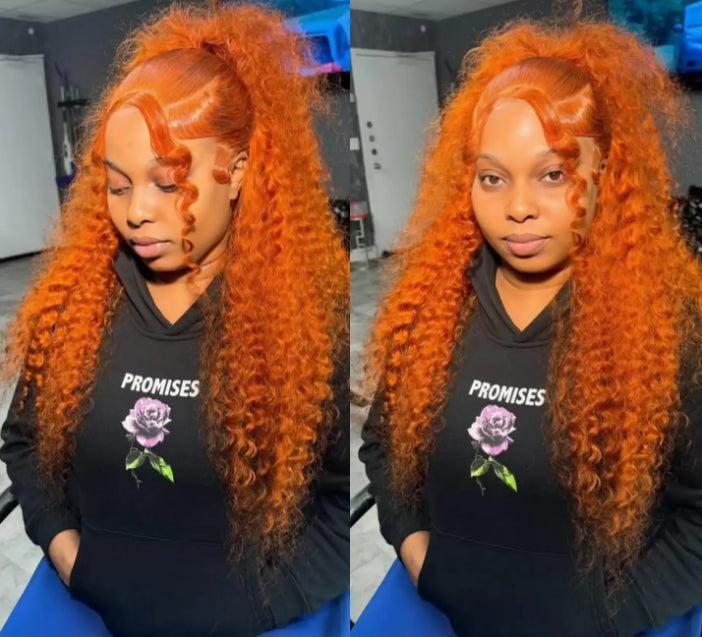 ShowReal Orange Ginger 13x4 13x6 HD Lace Front Wig Deep Curly Human Hair Wigs 30 32 Inch Deep Wave Frontal Wig 13x4 Lace Front Human Hair Wig for Black Women 180% Denisty