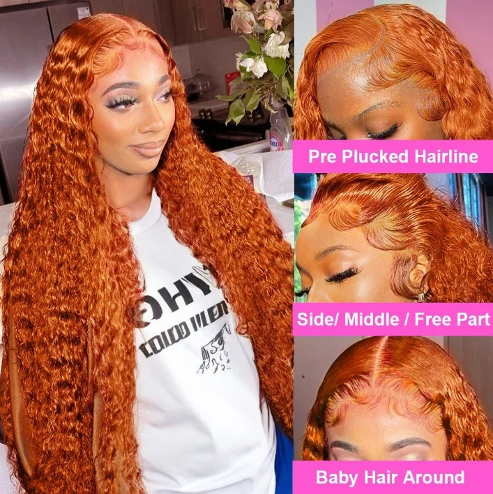 ShowReal Orange Ginger 13x4 13x6 HD Lace Front Wig Deep Curly Human Hair Wigs 30 32 Inch Deep Wave Frontal Wig 13x4 Lace Front Human Hair Wig for Black Women 180% Denisty