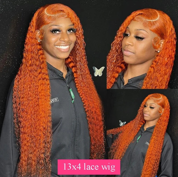 ShowReal Orange Ginger 13x4 13x6 HD Lace Front Wig Deep Curly Human Hair Wigs 30 32 Inch Deep Wave Frontal Wig 13x4 Lace Front Human Hair Wig for Black Women 180% Denisty
