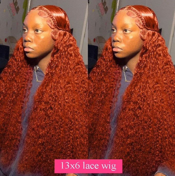 ShowReal Orange Ginger 13x4 13x6 HD Lace Front Wig Deep Curly Human Hair Wigs 30 32 Inch Deep Wave Frontal Wig 13x4 Lace Front Human Hair Wig for Black Women 180% Denisty
