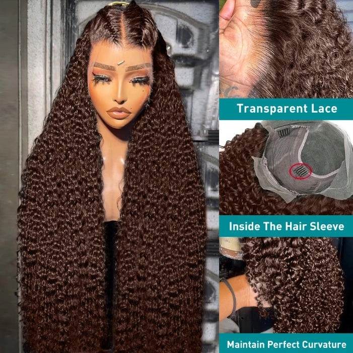 Customized Wig 210% 13x6 HD Chocolate Brown Deep Wave Human Hair Wig 13x4 Lace Front Water Wave 30 Inch Transparent Lace Frontal Wig for Black Women