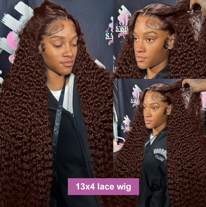Customized Wig 210% 13x6 HD Chocolate Brown Deep Wave Human Hair Wig 13x4 Lace Front Water Wave 30 Inch Transparent Lace Frontal Wig for Black Women