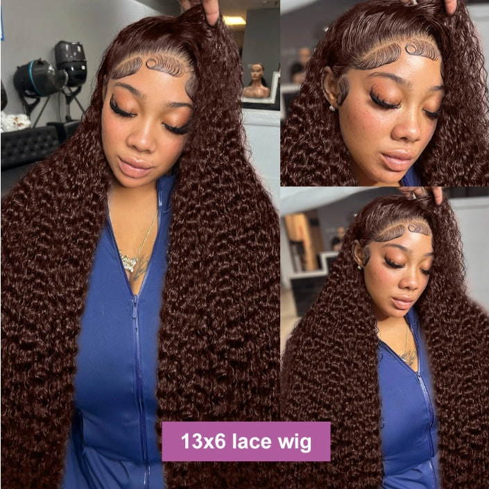 Customized Wig 210% 13x6 HD Chocolate Brown Deep Wave Human Hair Wig 13x4 Lace Front Water Wave 30 Inch Transparent Lace Frontal Wig for Black Women
