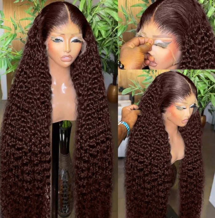 Customized Wig 210% 13x6 HD Chocolate Brown Deep Wave Human Hair Wig 13x4 Lace Front Water Wave 30 Inch Transparent Lace Frontal Wig for Black Women