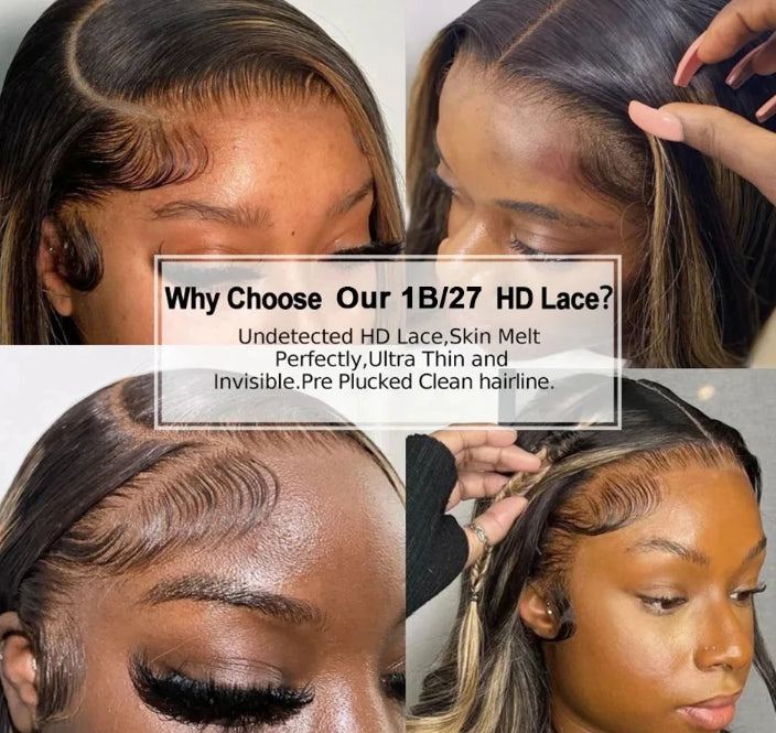Customized Wig 30 Inch Bone Straight Ombre Colored 13x4 HD Lace Front Wig Human Hair 180% Density 13x4 HD Transparent Lace Frontal Wig 4/27 Ombre Blonde Colored Wigs Brazilian Human Hair