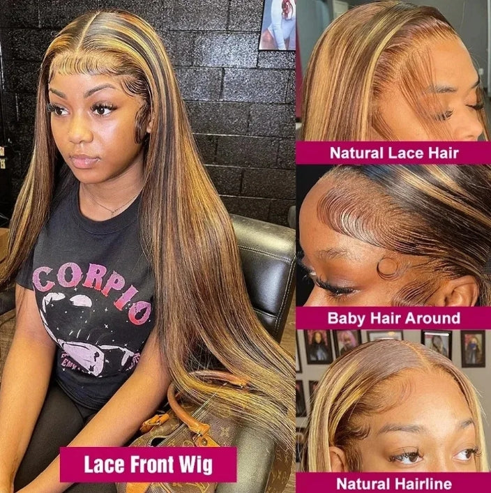 Customized Wig 30 Inch Bone Straight Ombre Colored 13x4 HD Lace Front Wig Human Hair 180% Density 13x4 HD Transparent Lace Frontal Wig 4/27 Ombre Blonde Colored Wigs Brazilian Human Hair