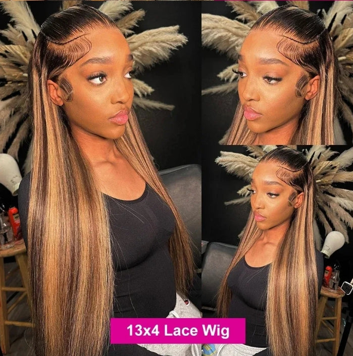 Customized Wig 30 Inch Bone Straight Ombre Colored 13x4 HD Lace Front Wig Human Hair 180% Density 13x4 HD Transparent Lace Frontal Wig 4/27 Ombre Blonde Colored Wigs Brazilian Human Hair