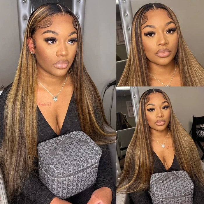 Customized Wig 30 Inch Bone Straight Ombre Colored 13x4 HD Lace Front Wig Human Hair 180% Density 13x4 HD Transparent Lace Frontal Wig 4/27 Ombre Blonde Colored Wigs Brazilian Human Hair