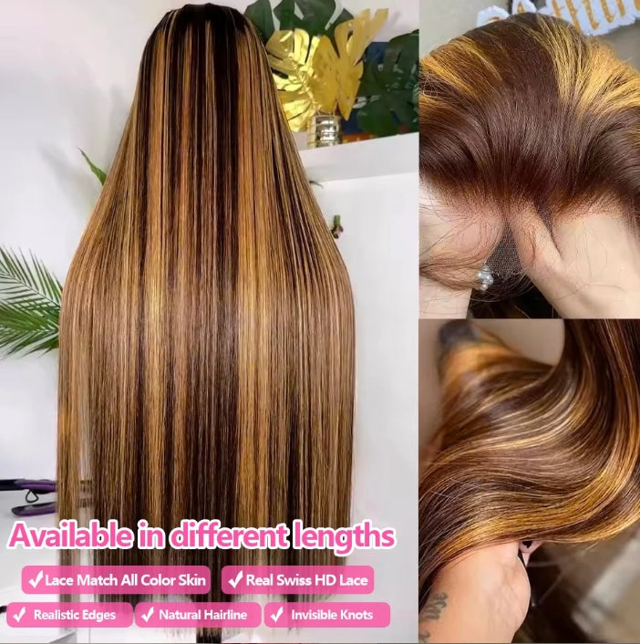 Customized Wig 30 Inch Bone Straight Ombre Colored 13x4 HD Lace Front Wig Human Hair 180% Density 13x4 HD Transparent Lace Frontal Wig 4/27 Ombre Blonde Colored Wigs Brazilian Human Hair