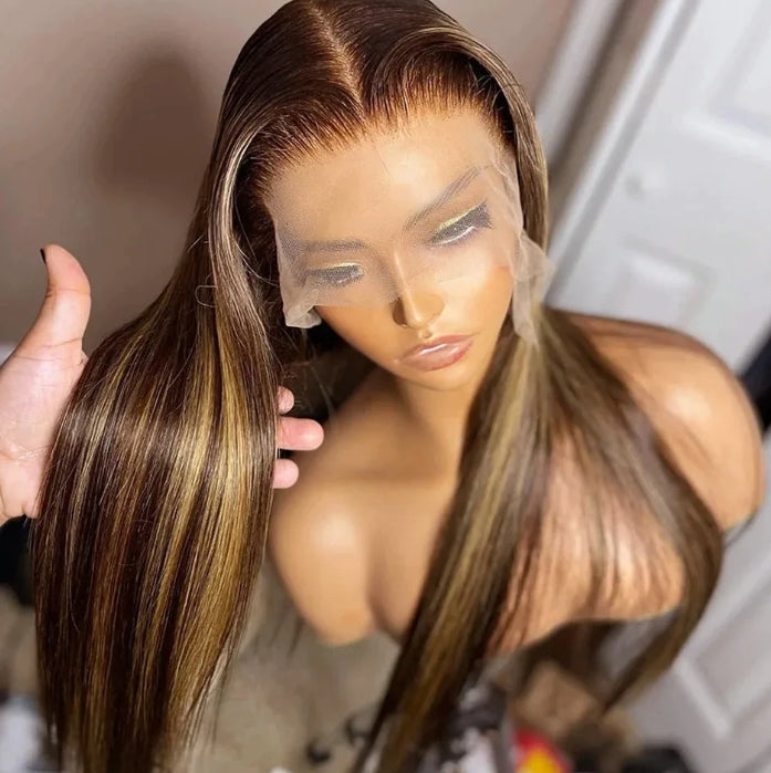 Customized Wig 30 Inch Bone Straight Ombre Colored 13x4 HD Lace Front Wig Human Hair 180% Density 13x4 HD Transparent Lace Frontal Wig 4/27 Ombre Blonde Colored Wigs Brazilian Human Hair