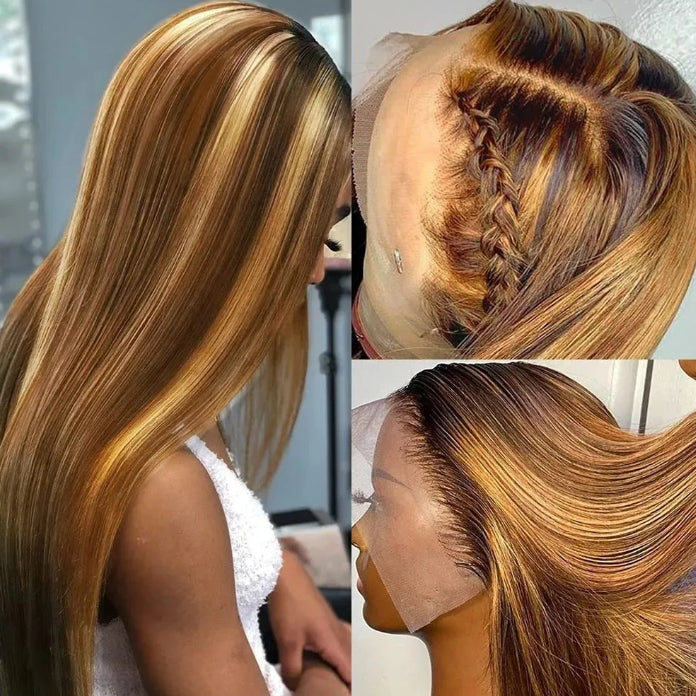 Customized Wig 30 Inch Bone Straight Ombre Colored 13x4 HD Lace Front Wig Human Hair 180% Density 13x4 HD Transparent Lace Frontal Wig 4/27 Ombre Blonde Colored Wigs Brazilian Human Hair