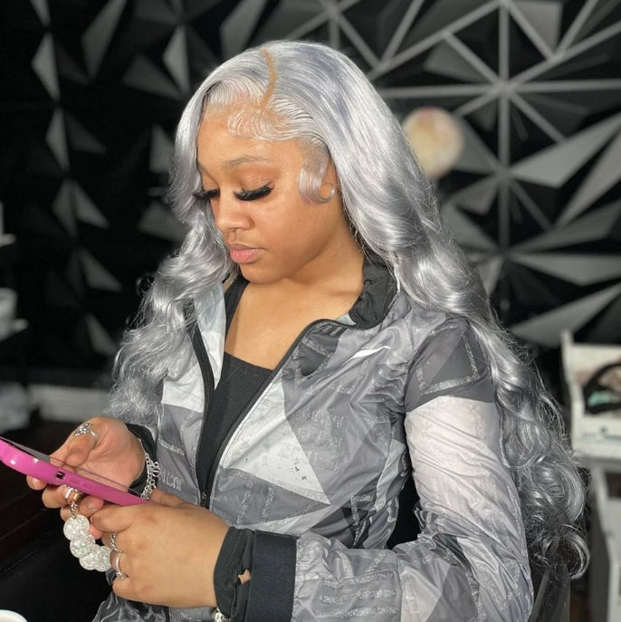 Customized Wig Grey 13x4 Lace Fronts Wigs Human Hair 4x4 Hd Lace Frontal Wig Vietnamese Raw Hair 30 Inch Body Wave Human Hair Wigs for Women 180% Density