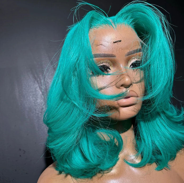 Customized Wig Wear And Go Tiffany Blue 13x4 4x4 Lace Wig Bob Wigs For Women 100% Human Hair 12A Straight Glueless Wig Pre Cut Lace Wig colored human hair wigs 180% Density