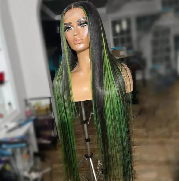 Customized Wig Highlights Unit Red/Blue/Green Piano Color 13x4 Lace Frontal Wig For Women Straight Human Hair for Black Women