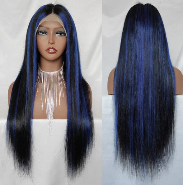Customized Wig Highlights Unit Red/Blue/Green Piano Color 13x4 Lace Frontal Wig For Women Straight Human Hair for Black Women
