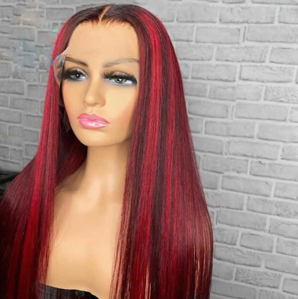 Customized Wig Highlights Unit Red/Blue/Green Piano Color 13x4 Lace Frontal Wig For Women Straight Human Hair for Black Women