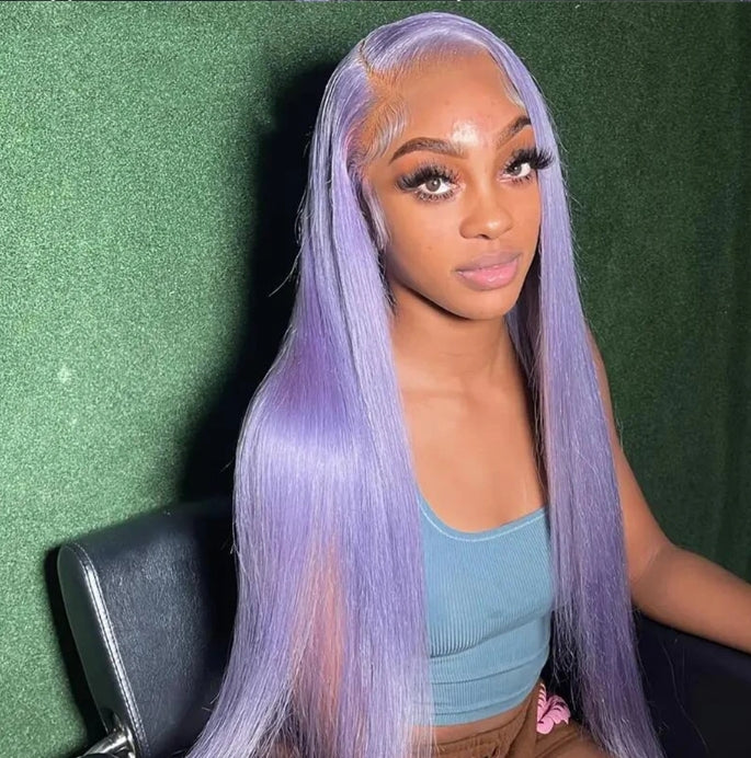 Customized Wig Lavender Purple 13x6 13x4 Lace Front Human Hair Wig Brazilian Human Hair Lace Frontal Wig Pre Plucked Long Straight Lavender Colored Lace Wigs for Black Women