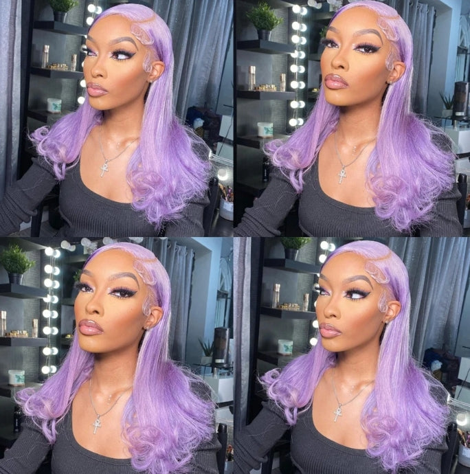 Customized Wig Lavender Purple 13x6 13x4 Lace Front Human Hair Wig Brazilian Human Hair Lace Frontal Wig Pre Plucked Long Straight Lavender Colored Lace Wigs for Black Women