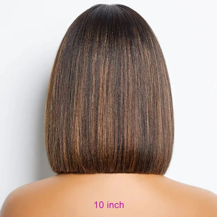 ShowReal Blonde Short BOB 3x1 Middle Lace Part Glueless Human Hair Wig Ready To Go Brazilian 1b/30 Straight Human Hair With Bangs For Women