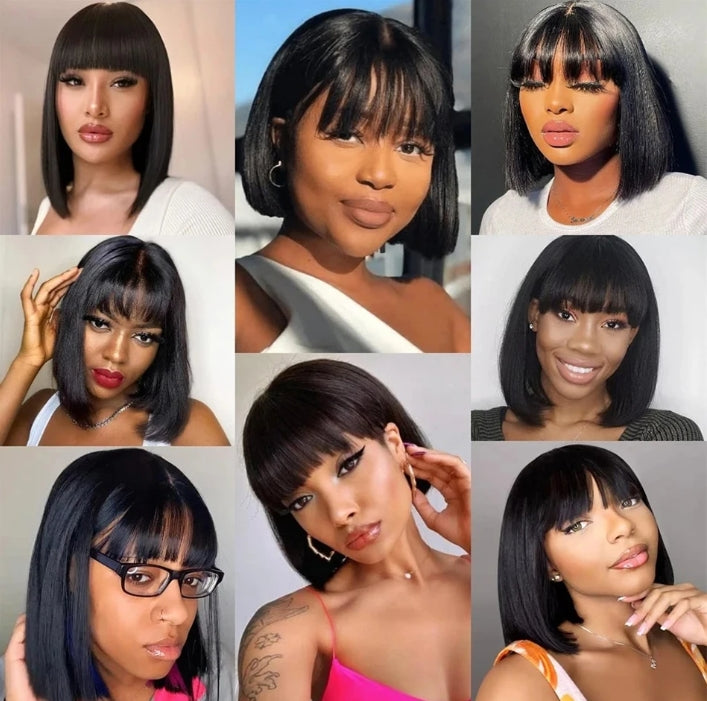 ShowReal Blonde Short BOB 3x1 Middle Lace Part Glueless Human Hair Wig Ready To Go Brazilian 1b/30 Straight Human Hair With Bangs For Women