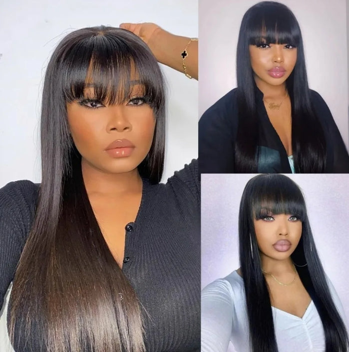 ShowReal Blonde Short BOB 3x1 Middle Lace Part Glueless Human Hair Wig Ready To Go Brazilian 1b/30 Straight Human Hair With Bangs For Women